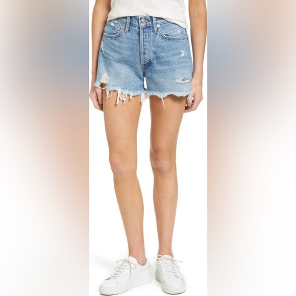Agolde Denim Shorts Parker Distressed Denim Shorts High Rise Cutoff Jeans Plus